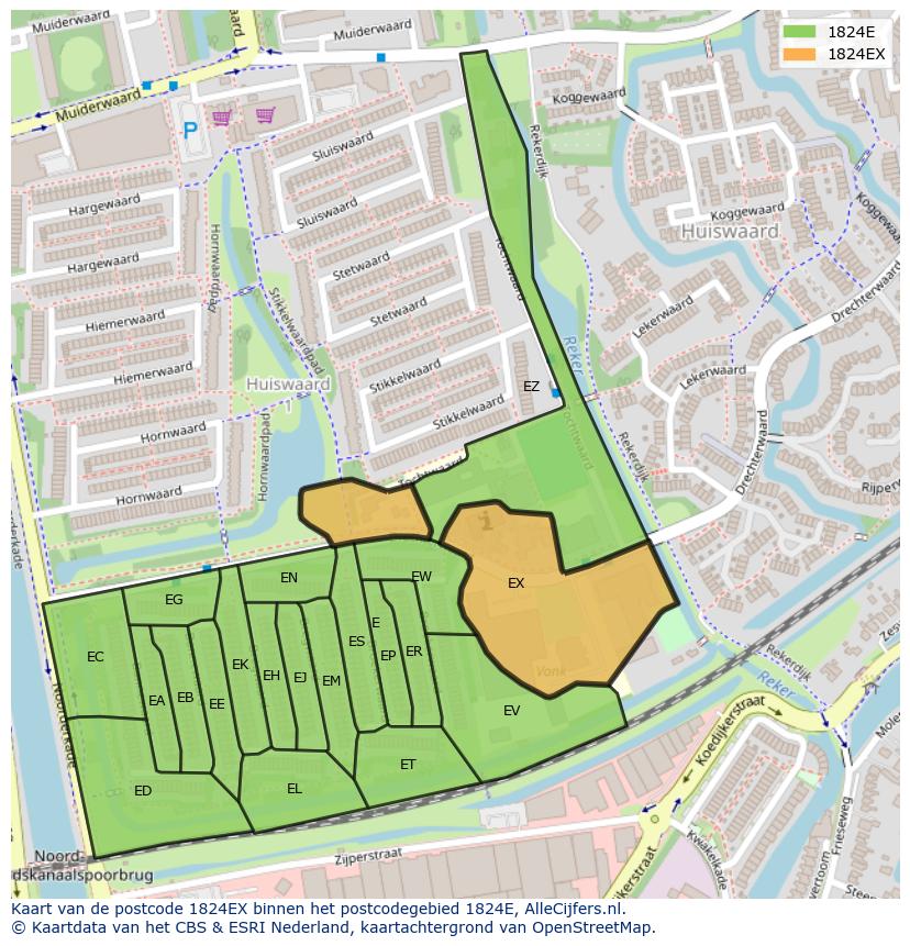 Afbeelding van het postcodegebied 1824 EX op de kaart.