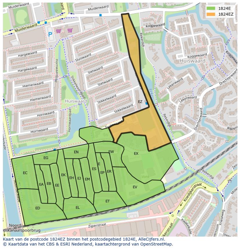 Afbeelding van het postcodegebied 1824 EZ op de kaart.