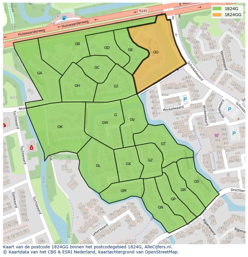 Afbeelding van het postcodegebied 1824 GG op de kaart.