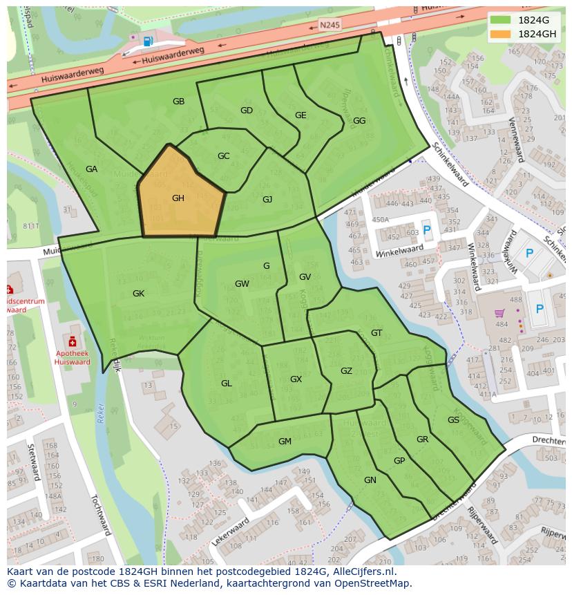Afbeelding van het postcodegebied 1824 GH op de kaart.