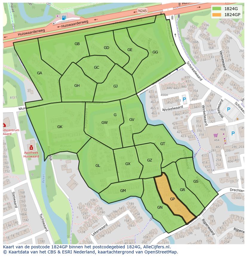 Afbeelding van het postcodegebied 1824 GP op de kaart.