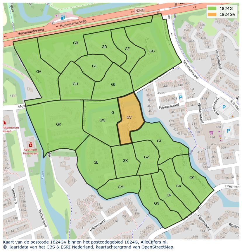 Afbeelding van het postcodegebied 1824 GV op de kaart.