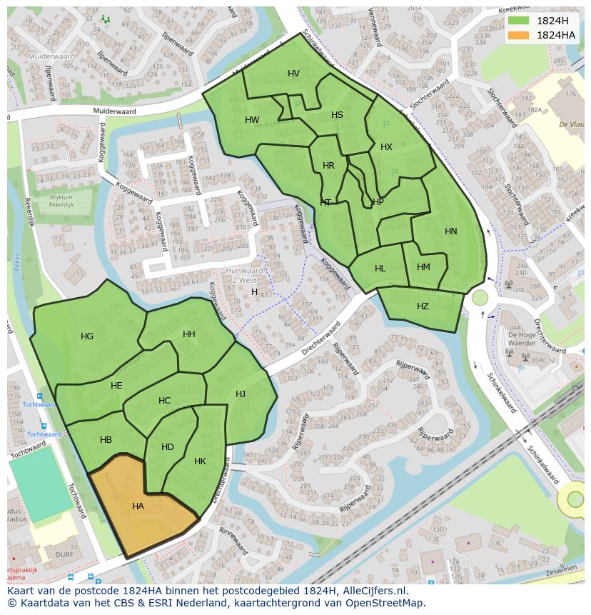 Afbeelding van het postcodegebied 1824 HA op de kaart.