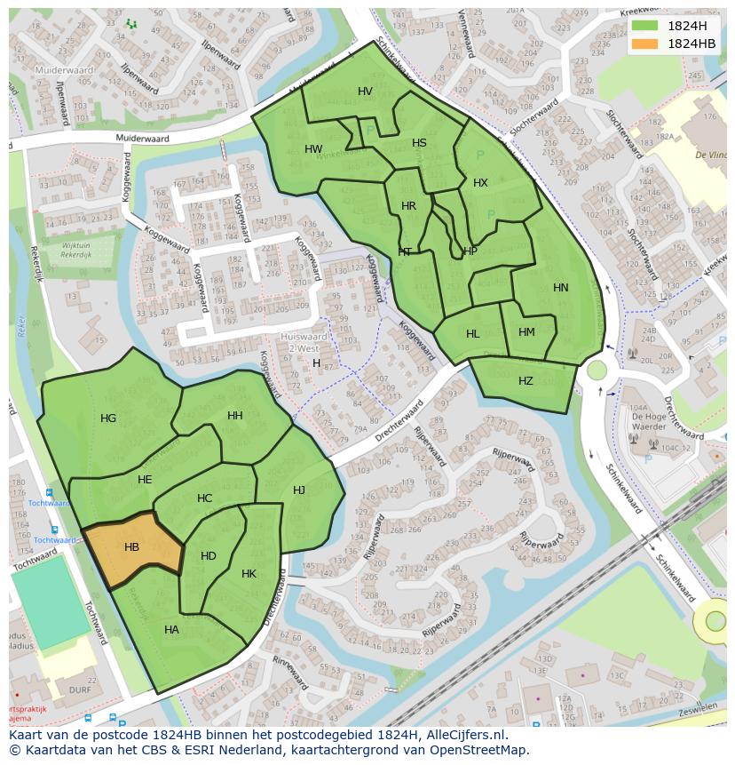 Afbeelding van het postcodegebied 1824 HB op de kaart.