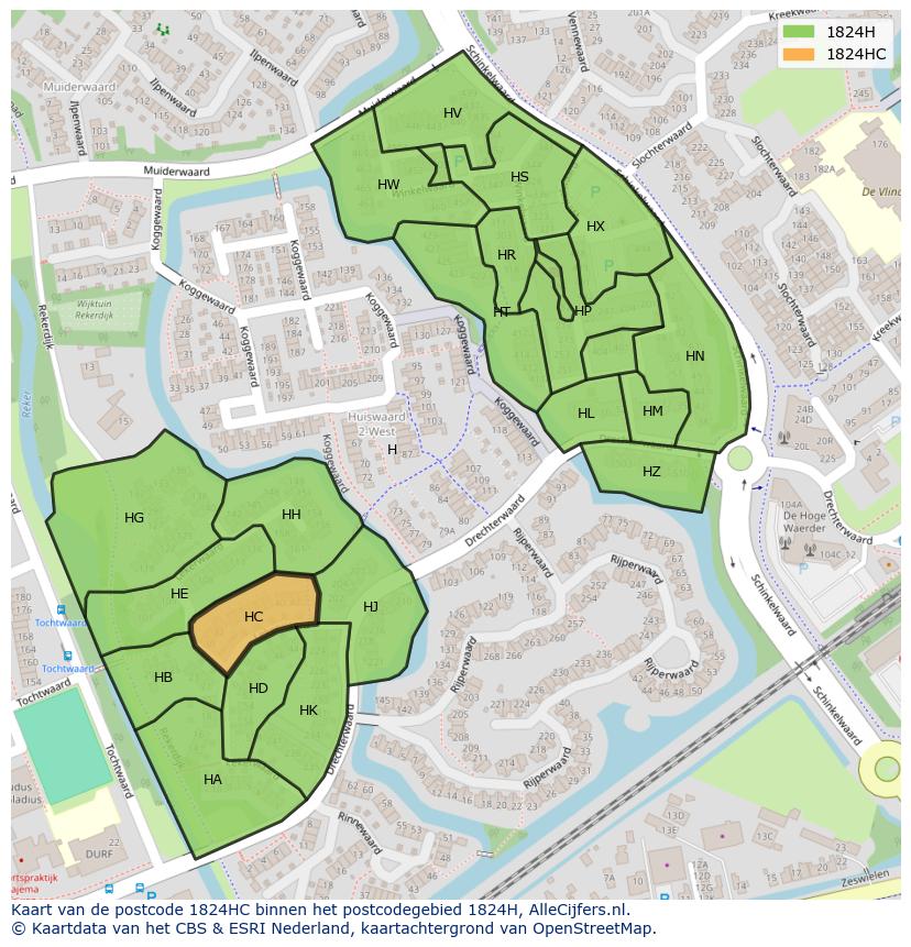 Afbeelding van het postcodegebied 1824 HC op de kaart.