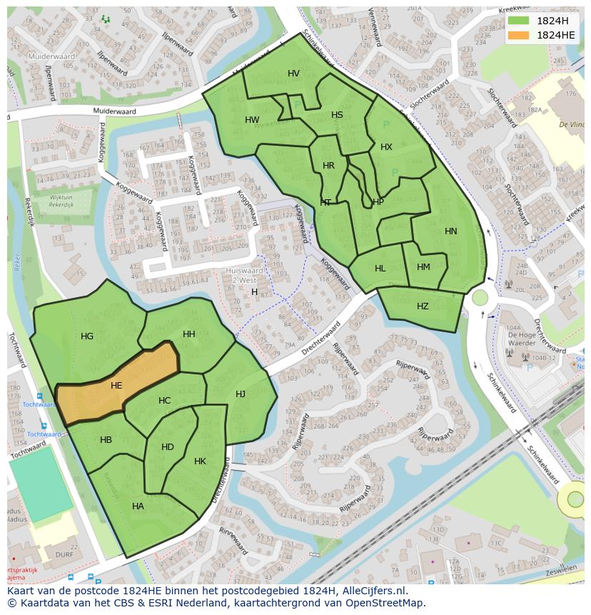 Afbeelding van het postcodegebied 1824 HE op de kaart.