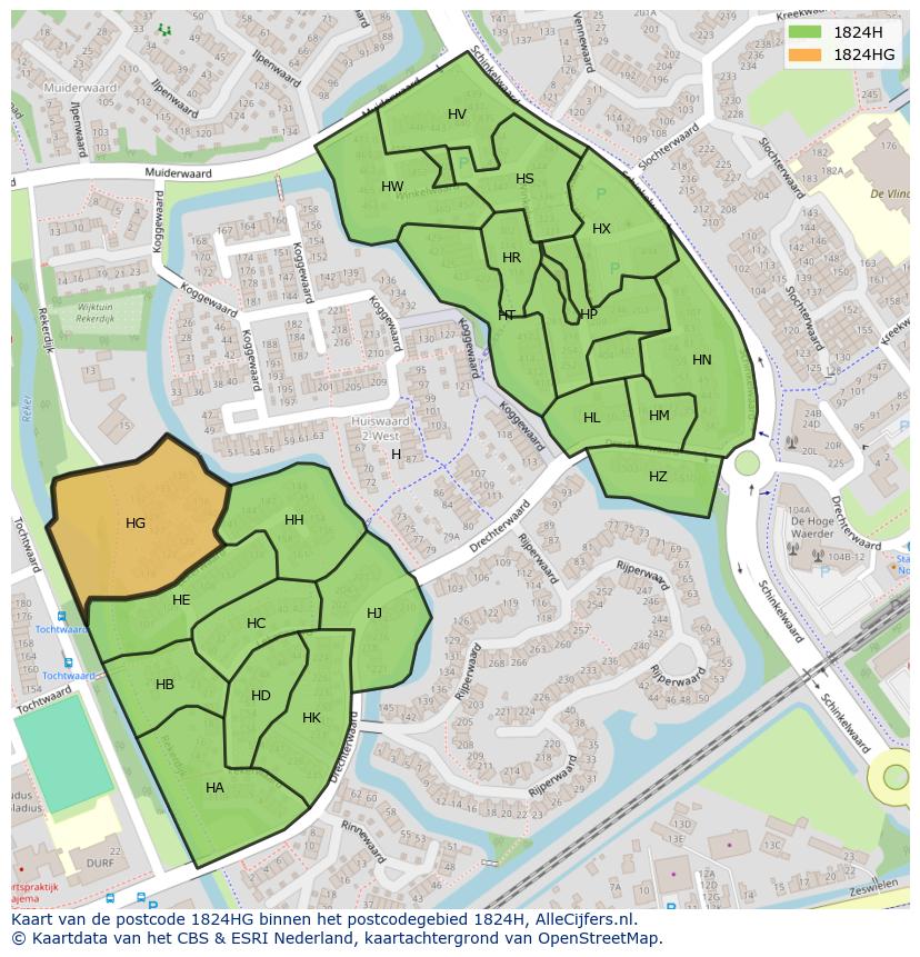 Afbeelding van het postcodegebied 1824 HG op de kaart.