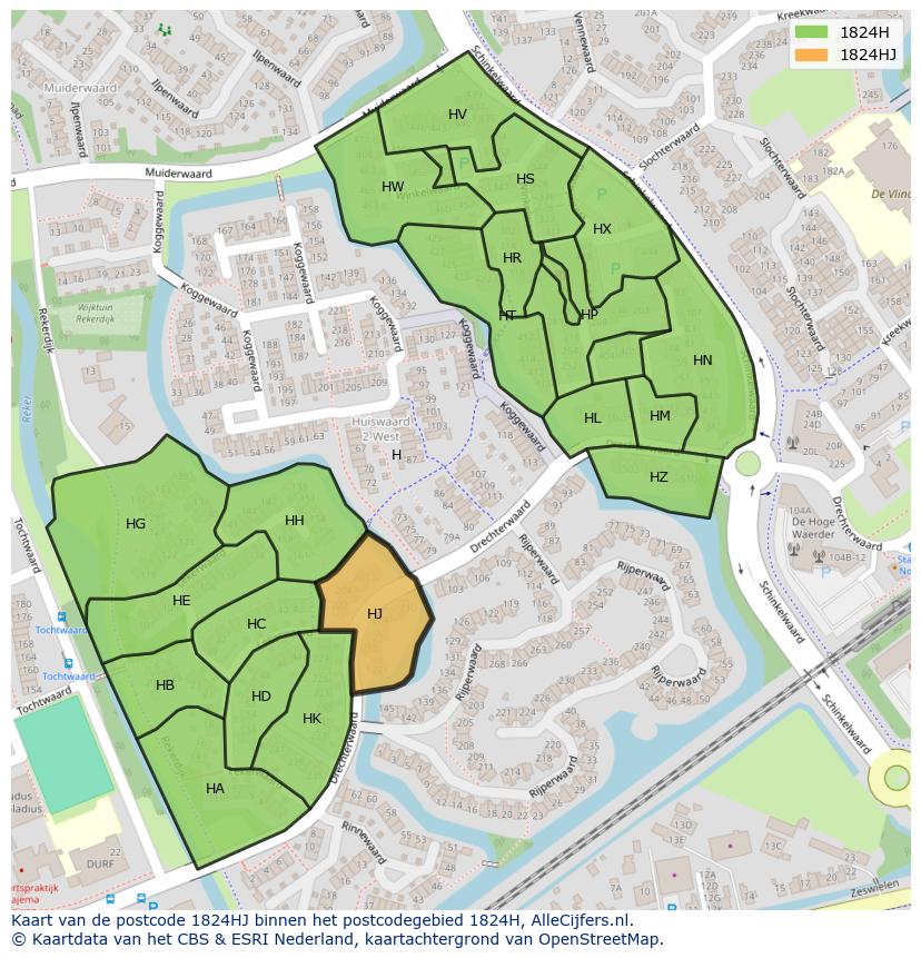 Afbeelding van het postcodegebied 1824 HJ op de kaart.
