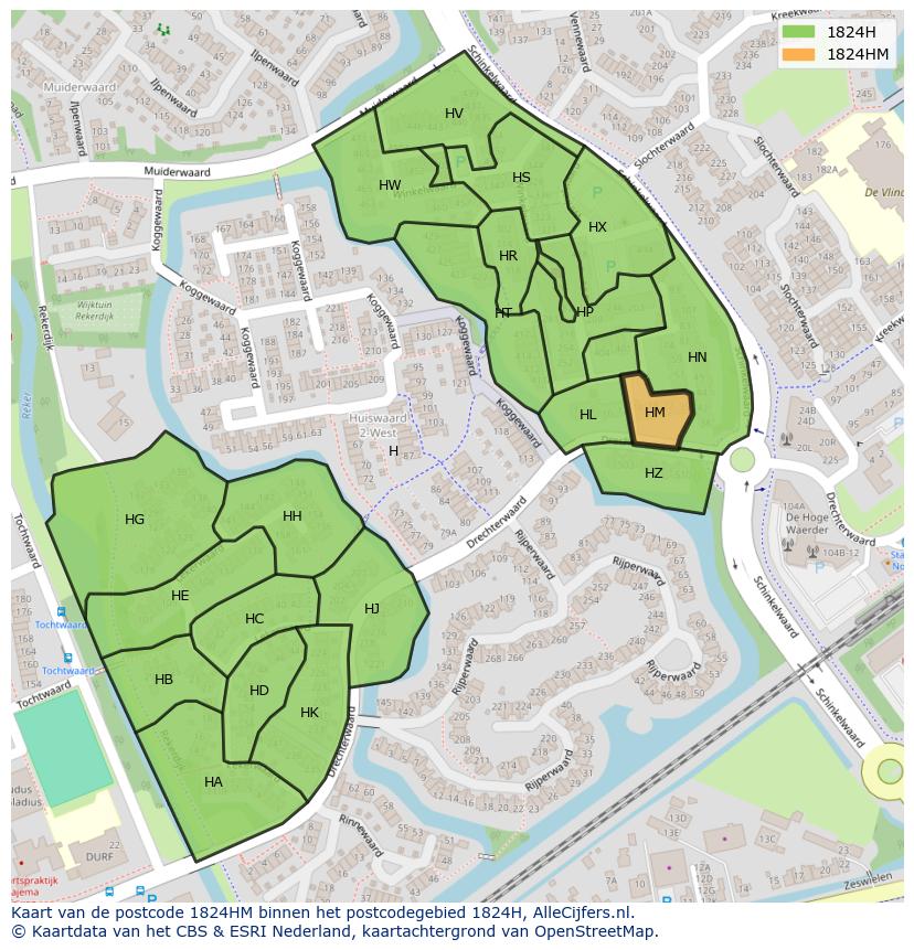 Afbeelding van het postcodegebied 1824 HM op de kaart.