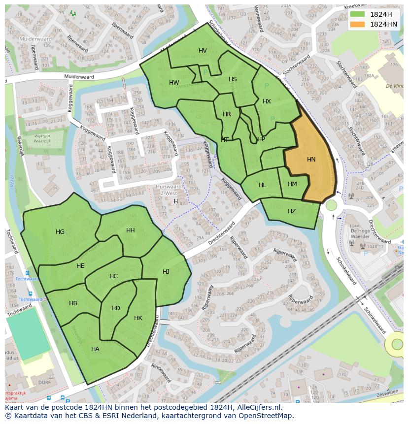 Afbeelding van het postcodegebied 1824 HN op de kaart.