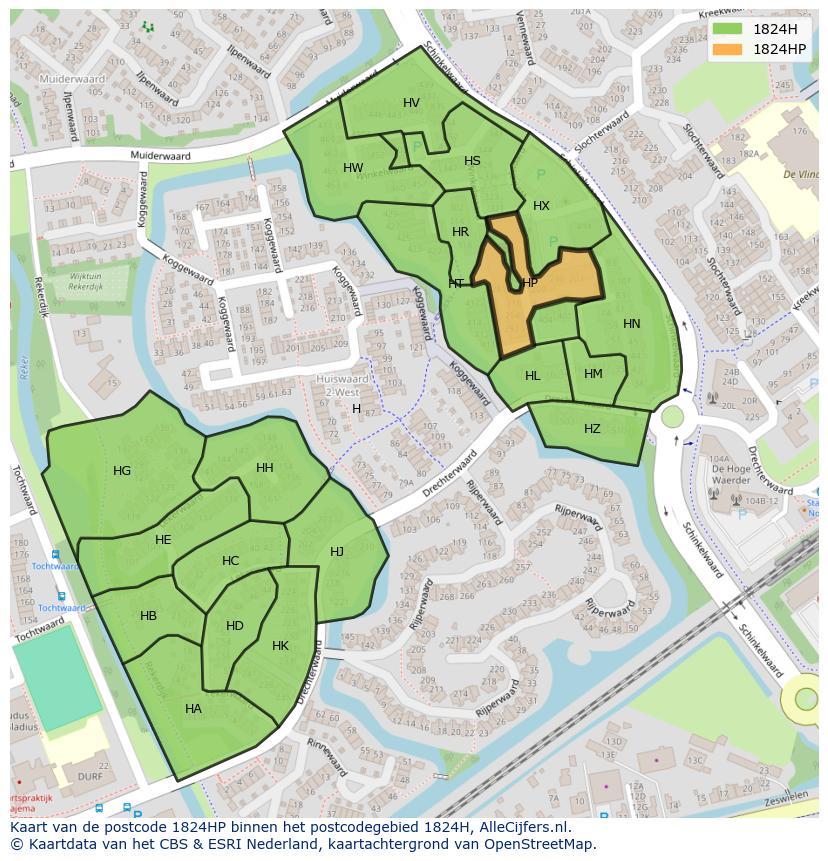 Afbeelding van het postcodegebied 1824 HP op de kaart.