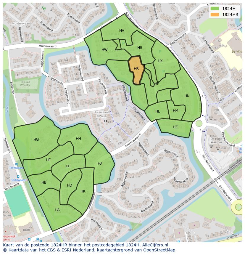 Afbeelding van het postcodegebied 1824 HR op de kaart.