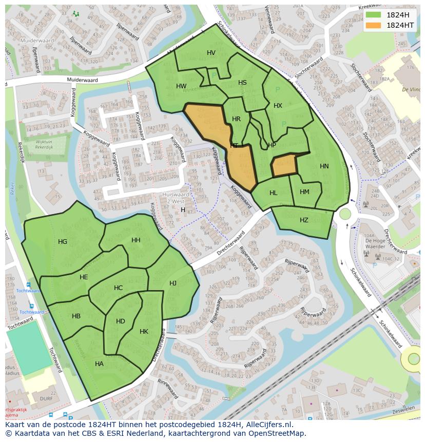 Afbeelding van het postcodegebied 1824 HT op de kaart.