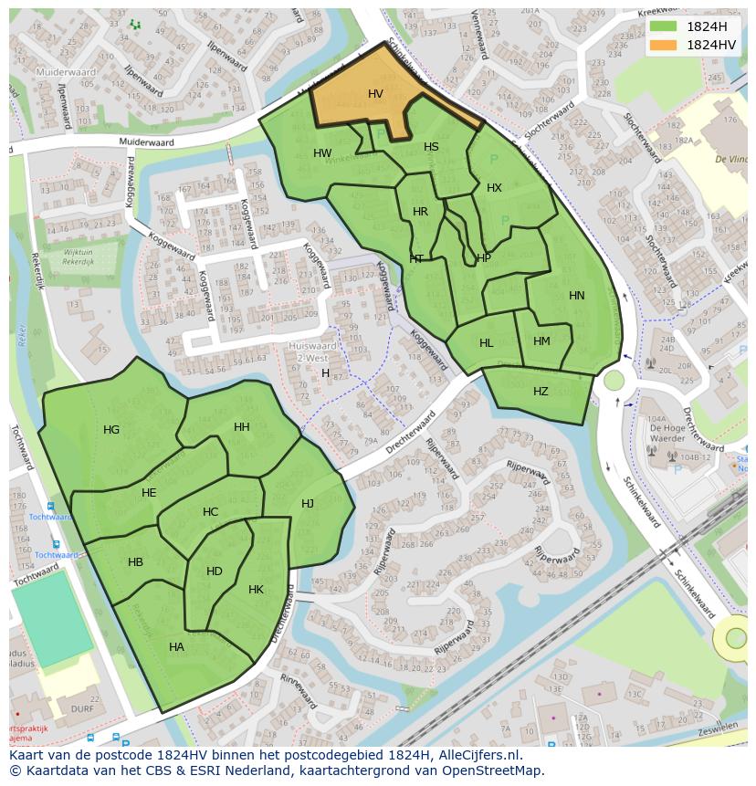 Afbeelding van het postcodegebied 1824 HV op de kaart.