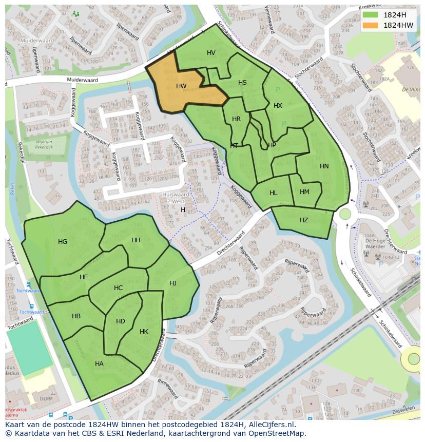 Afbeelding van het postcodegebied 1824 HW op de kaart.