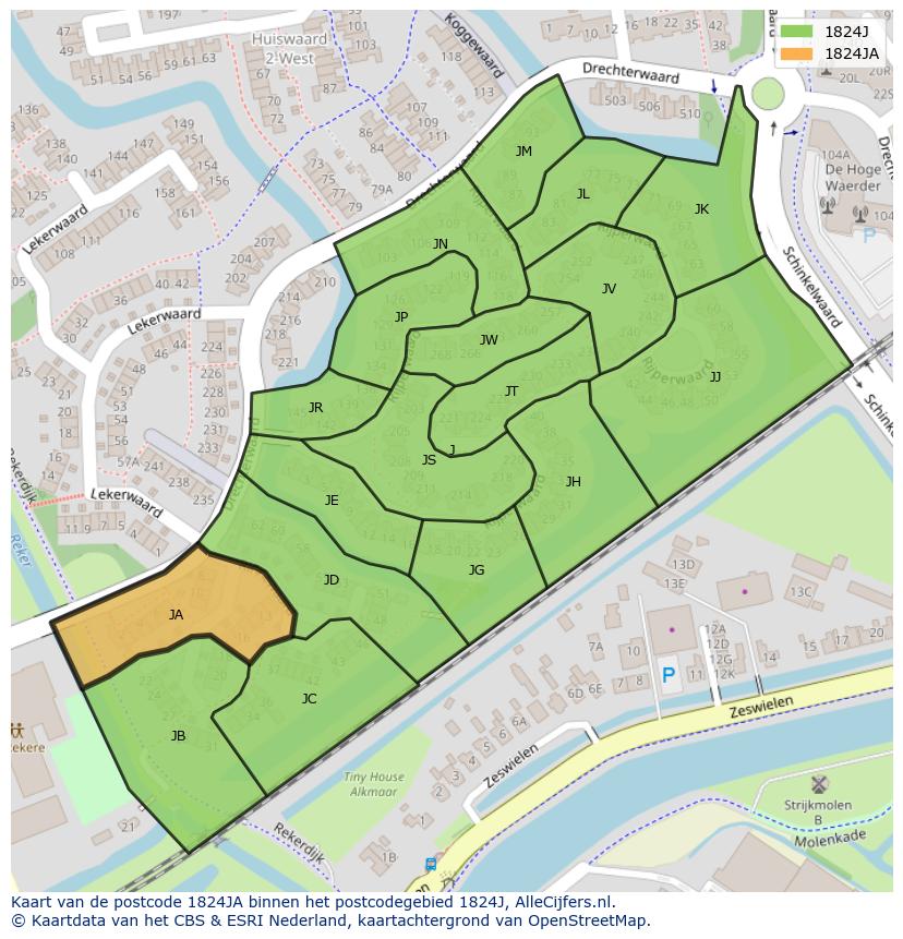 Afbeelding van het postcodegebied 1824 JA op de kaart.