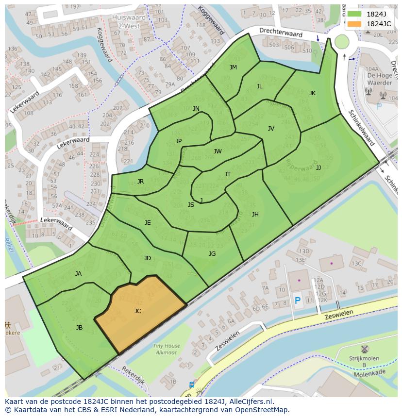 Afbeelding van het postcodegebied 1824 JC op de kaart.