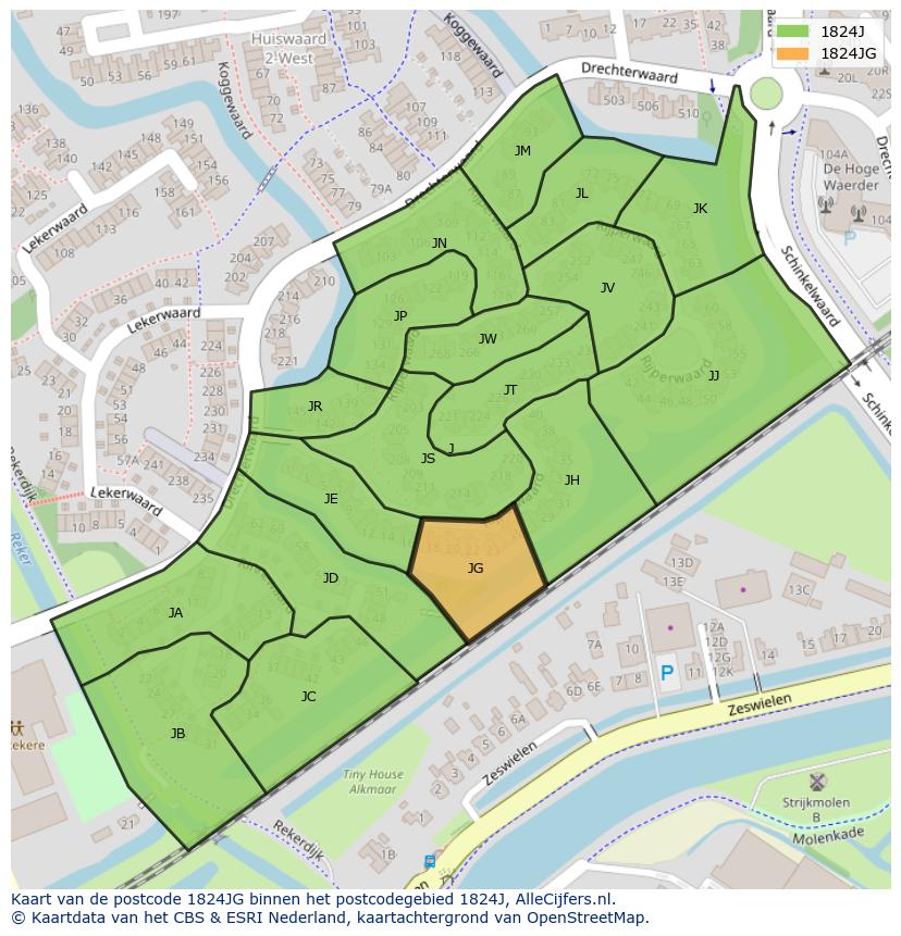 Afbeelding van het postcodegebied 1824 JG op de kaart.