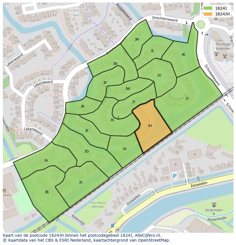 Afbeelding van het postcodegebied 1824 JH op de kaart.