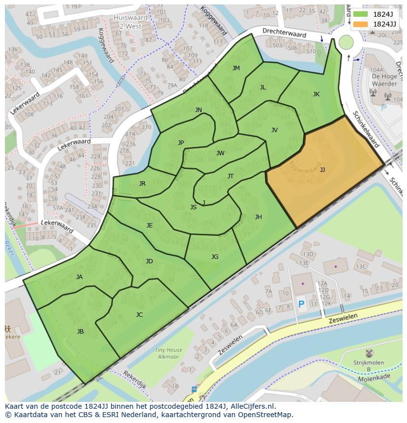 Afbeelding van het postcodegebied 1824 JJ op de kaart.