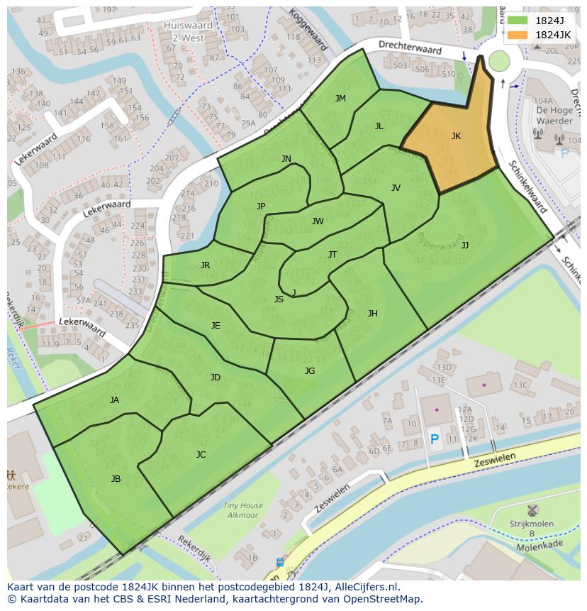 Afbeelding van het postcodegebied 1824 JK op de kaart.