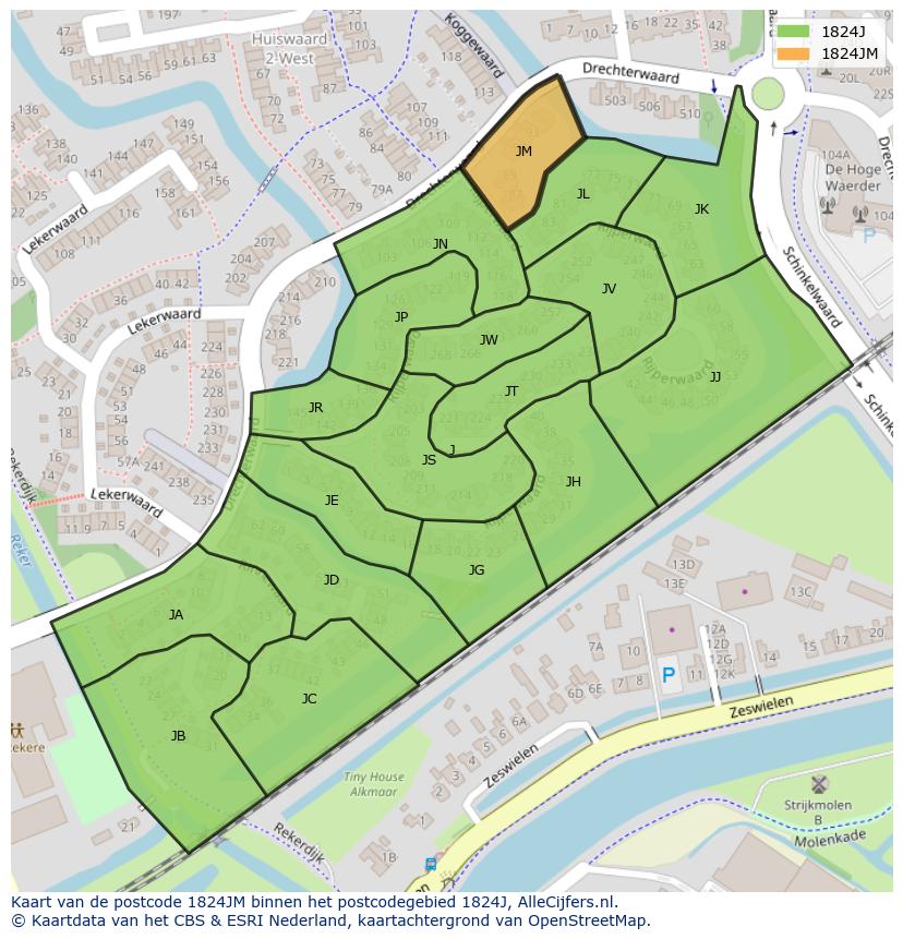 Afbeelding van het postcodegebied 1824 JM op de kaart.