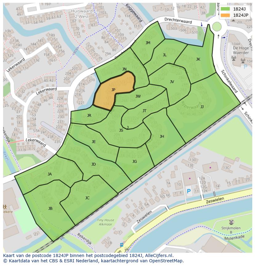 Afbeelding van het postcodegebied 1824 JP op de kaart.