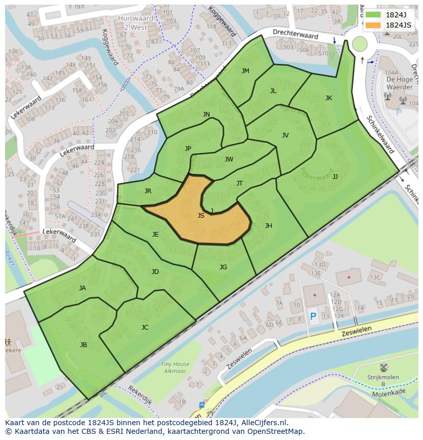 Afbeelding van het postcodegebied 1824 JS op de kaart.