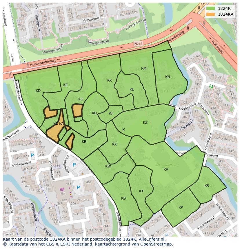 Afbeelding van het postcodegebied 1824 KA op de kaart.