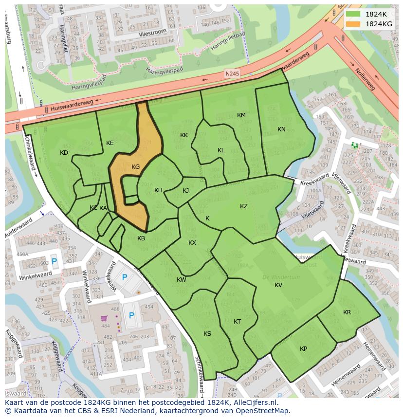 Afbeelding van het postcodegebied 1824 KG op de kaart.