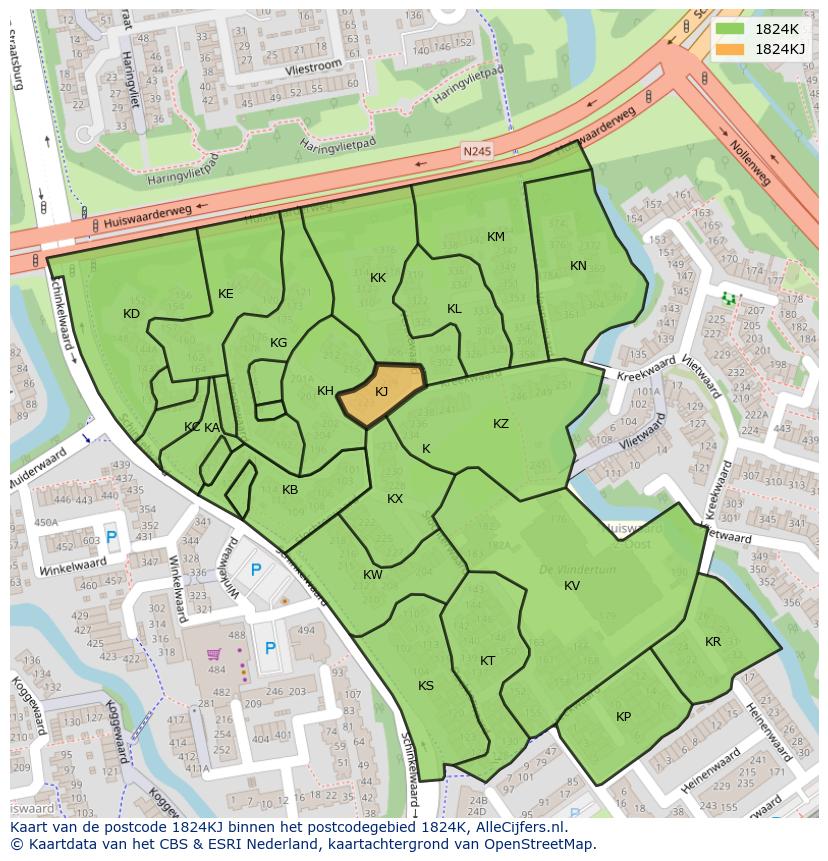 Afbeelding van het postcodegebied 1824 KJ op de kaart.