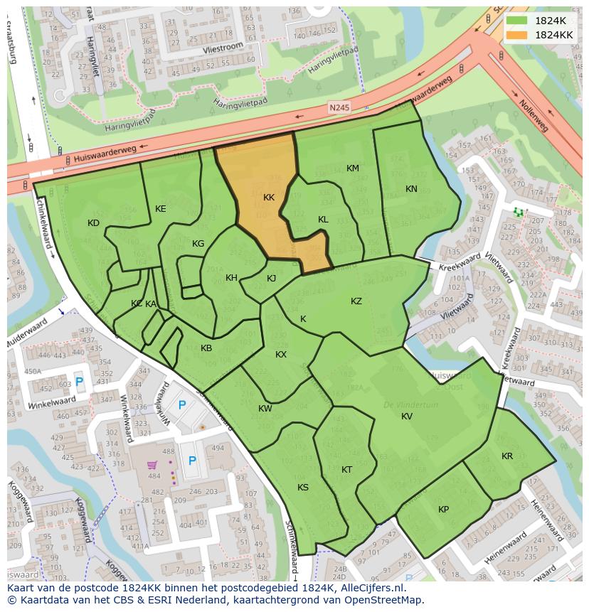 Afbeelding van het postcodegebied 1824 KK op de kaart.