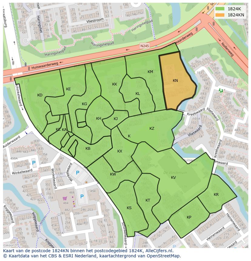 Afbeelding van het postcodegebied 1824 KN op de kaart.