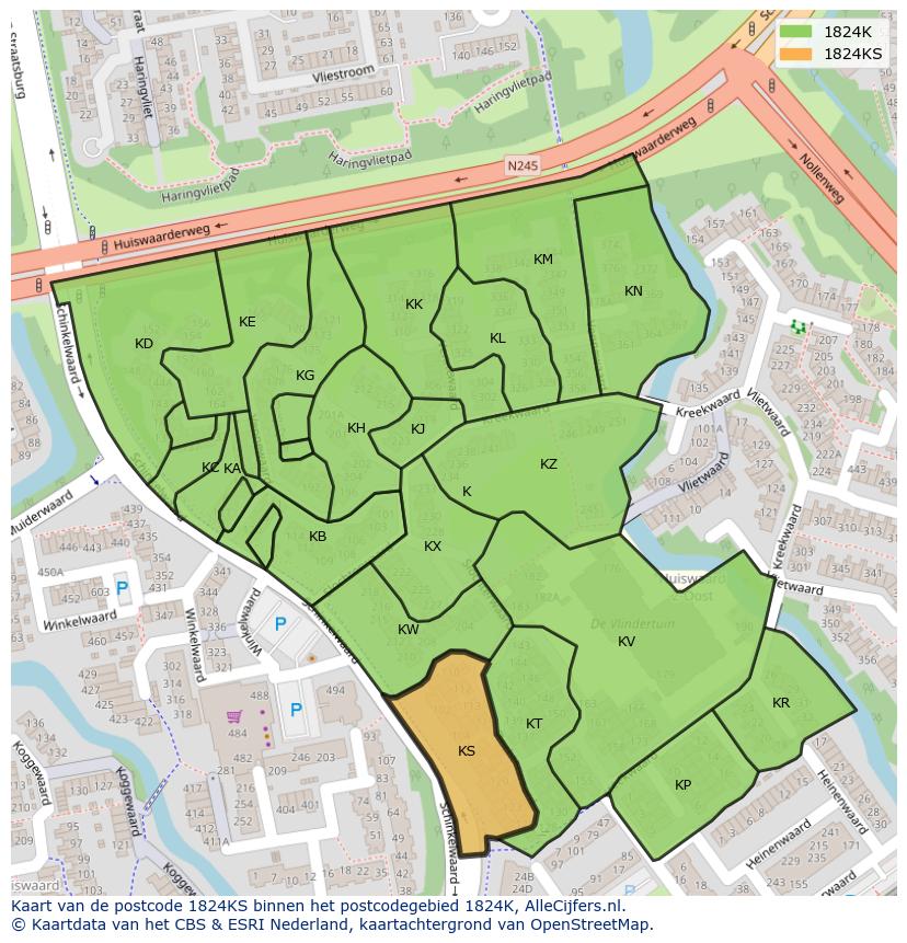Afbeelding van het postcodegebied 1824 KS op de kaart.