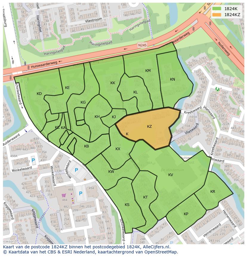Afbeelding van het postcodegebied 1824 KZ op de kaart.