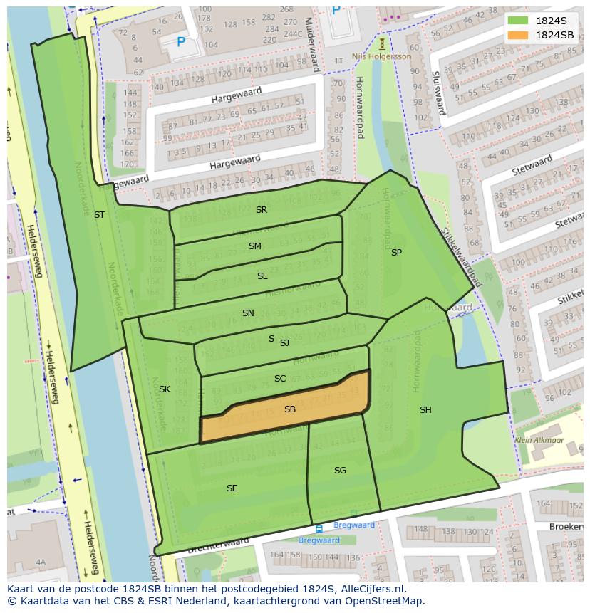 Afbeelding van het postcodegebied 1824 SB op de kaart.