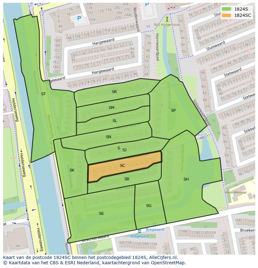 Afbeelding van het postcodegebied 1824 SC op de kaart.