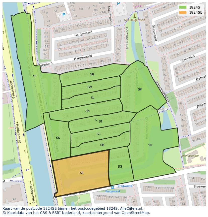 Afbeelding van het postcodegebied 1824 SE op de kaart.