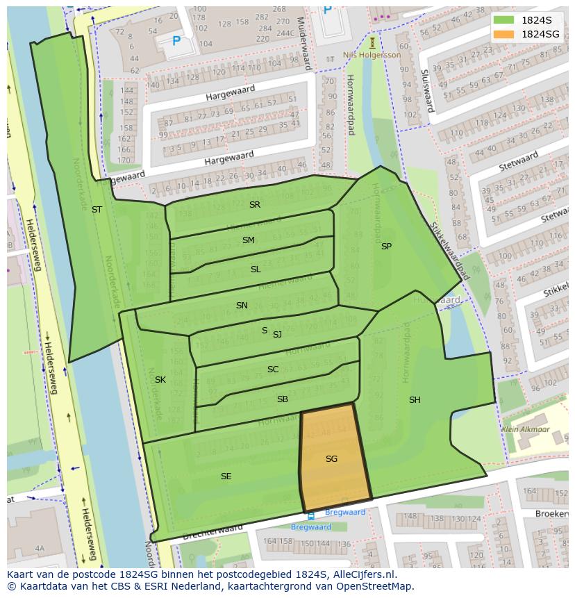 Afbeelding van het postcodegebied 1824 SG op de kaart.