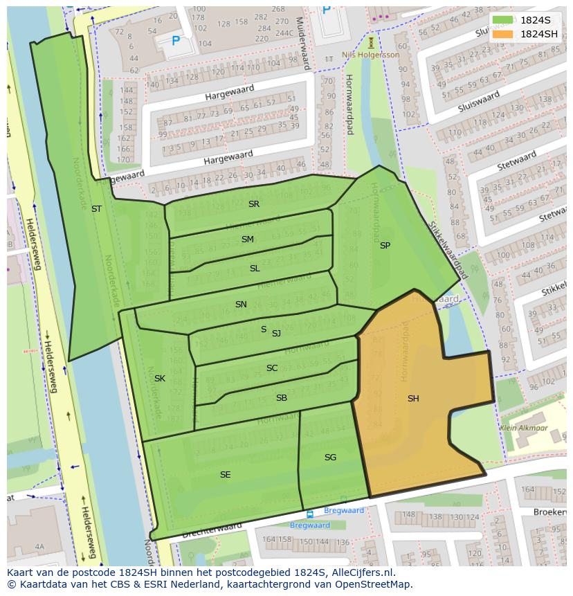 Afbeelding van het postcodegebied 1824 SH op de kaart.