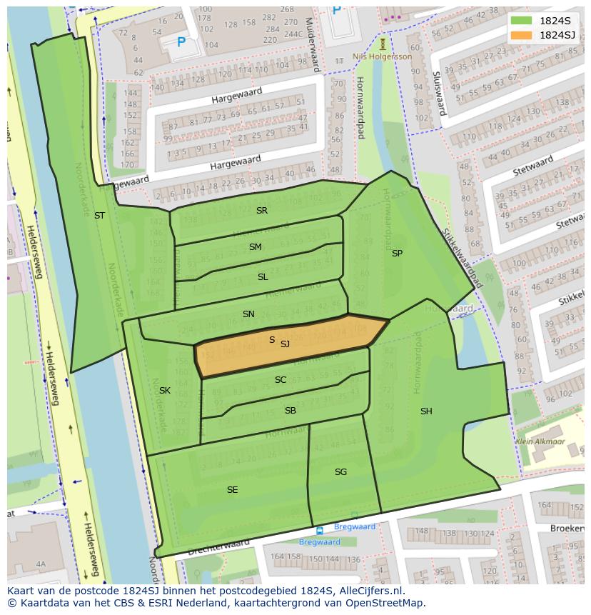 Afbeelding van het postcodegebied 1824 SJ op de kaart.