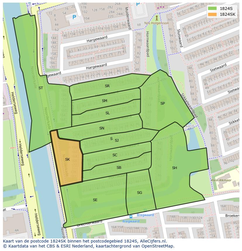 Afbeelding van het postcodegebied 1824 SK op de kaart.