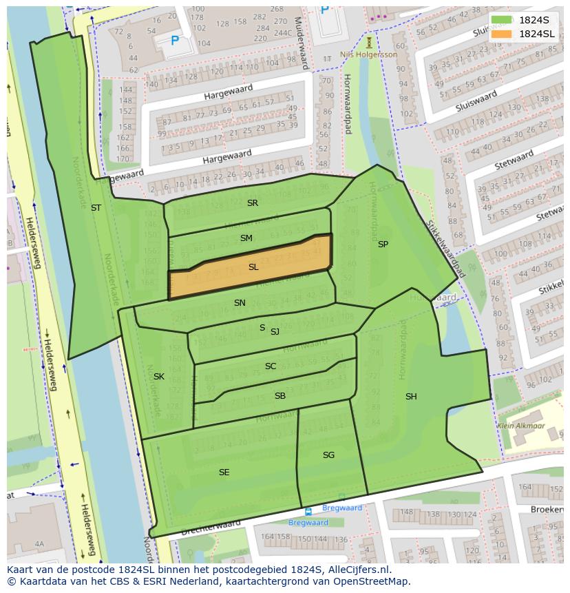 Afbeelding van het postcodegebied 1824 SL op de kaart.
