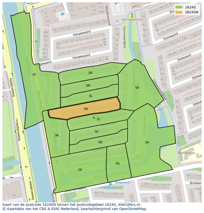 Afbeelding van het postcodegebied 1824 SN op de kaart.
