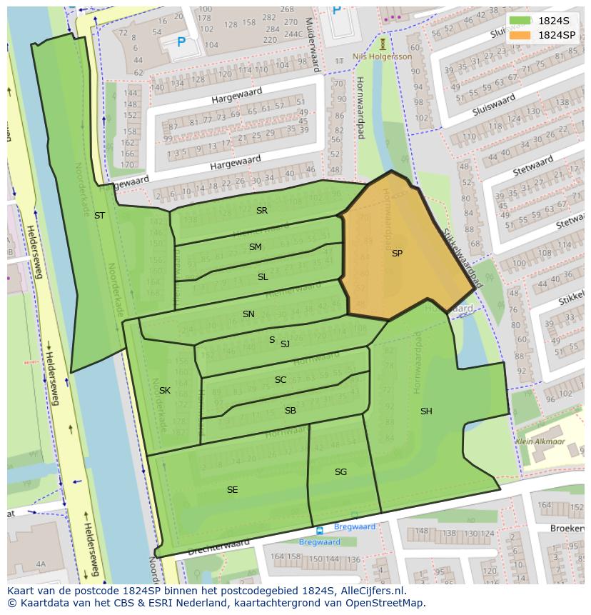 Afbeelding van het postcodegebied 1824 SP op de kaart.