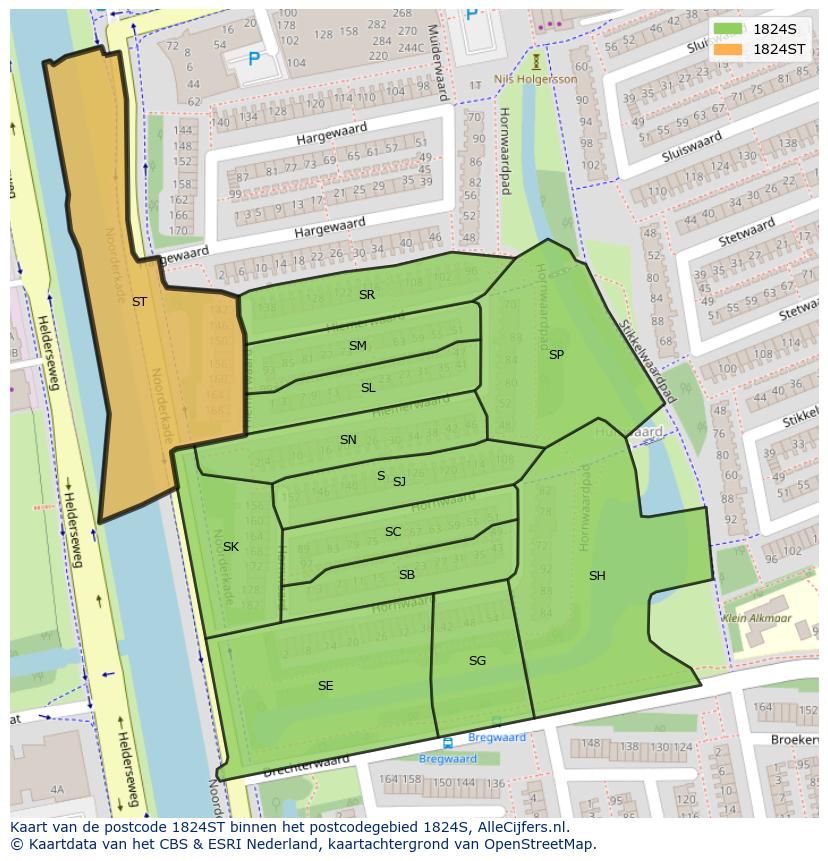 Afbeelding van het postcodegebied 1824 ST op de kaart.