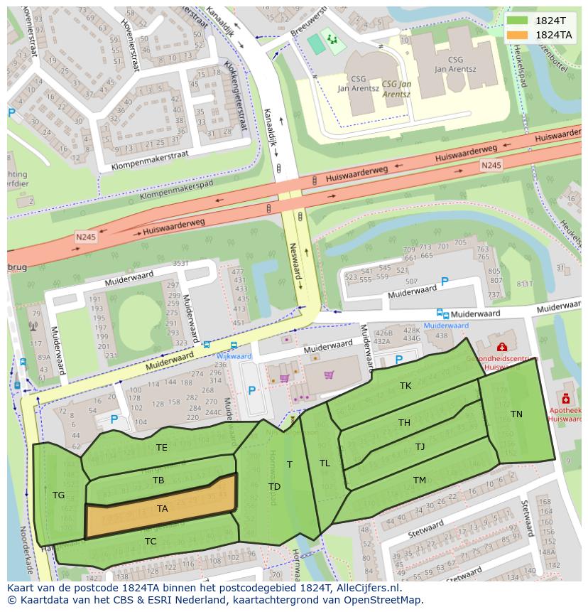 Afbeelding van het postcodegebied 1824 TA op de kaart.