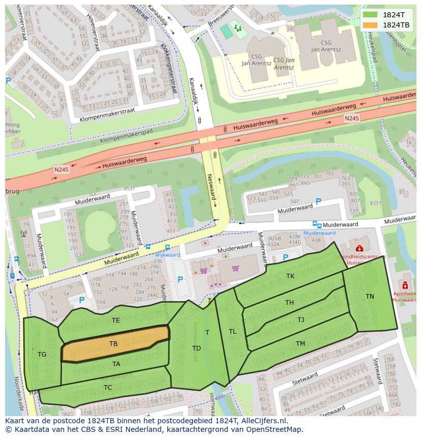 Afbeelding van het postcodegebied 1824 TB op de kaart.
