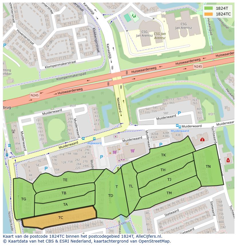 Afbeelding van het postcodegebied 1824 TC op de kaart.