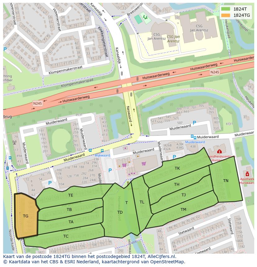 Afbeelding van het postcodegebied 1824 TG op de kaart.